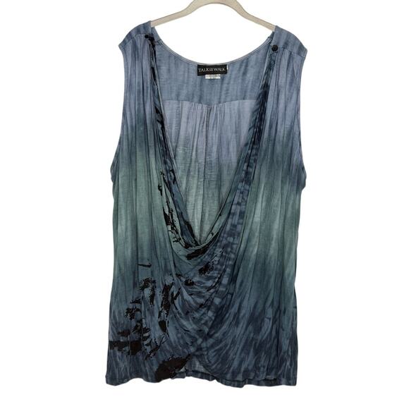 Parsley and Sage Tops - Parsley And Sage Cowl Neck Stretchy Abstract Green Blue Wrap Tank Women’s Sz 2X